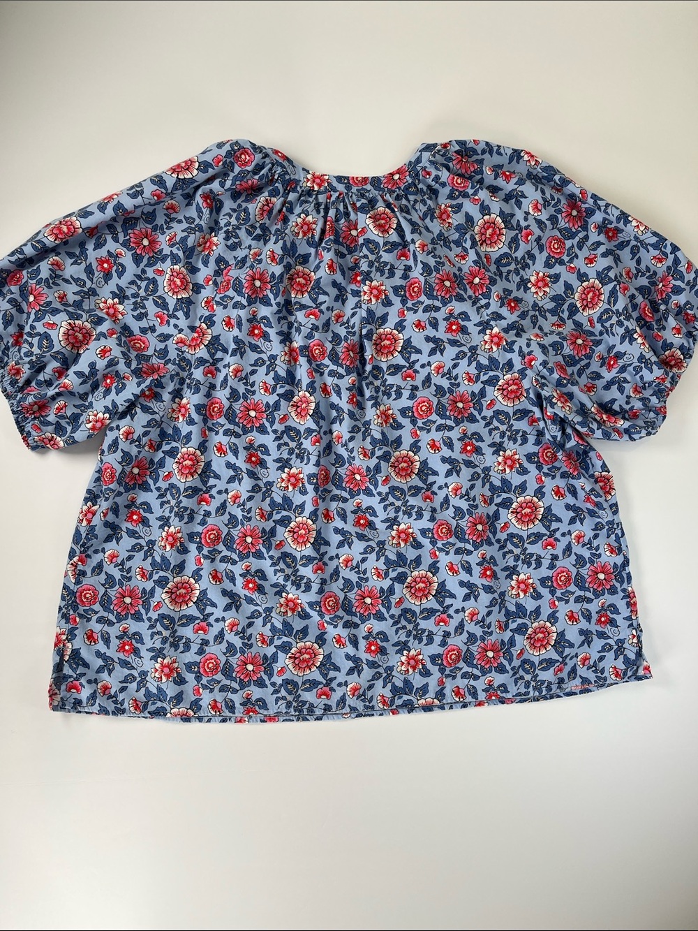 LOFT Blue Floral Puff-Sleeve Blouse with Red and Pink Flowers Sz XXL - Picture 2 of 9